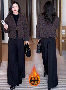印花羽绒棉服女士2025年冬季新款洋气小个子短款加厚保暖棉袄外套