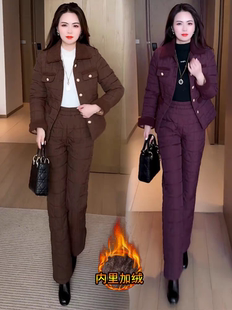 洋气显瘦小香风棉衣棉裤 加绒加厚时尚 新款 女冬季 保暖两件套潮 套装