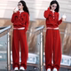 2026本命年超火穿搭一整套洋气休闲高级感红色毛线衣裤 子三件套装