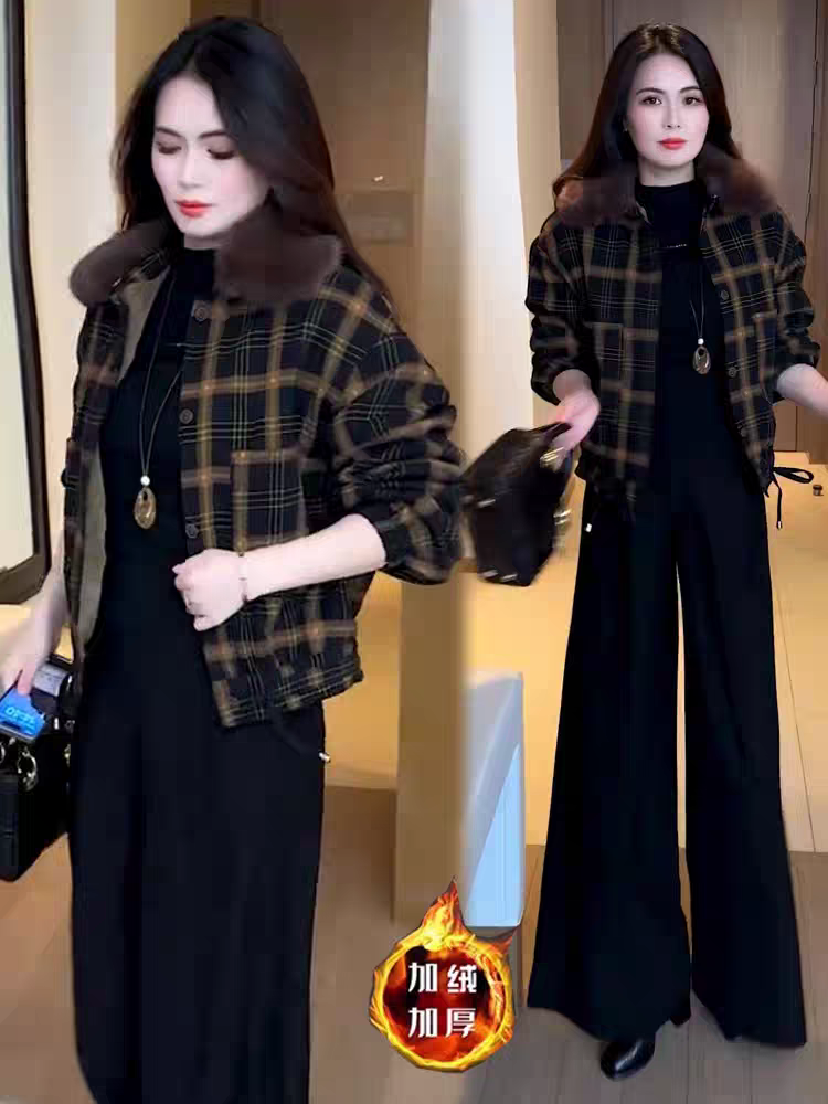 加绒加厚格子短外套女2025秋冬新款洋气小个子短款加厚保暖上衣潮,女装/女士精品,短外套,淘宝优惠券,粉丝福利购,淘宝优惠卷