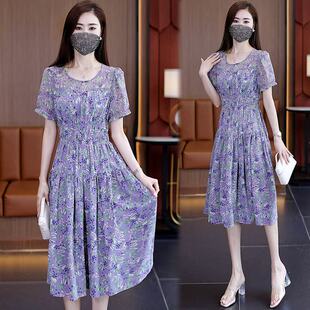 夏季碎花雪纺连衣裙女2025年新款夏天中长款气质收腰显瘦女士裙子