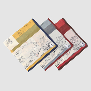 日本制和音女士手帕手绢纯棉超薄和风方巾吸汗柔软鸟兽人物戏画