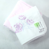 日本制女士刺绣棉纱手帕手绢 纯棉方巾双层锁边吸汗速干刺绣玫瑰