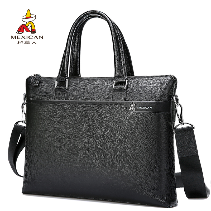 稻草人公文包男包新款男士手提包休闲包真牛皮斜挎包官方旗舰正品