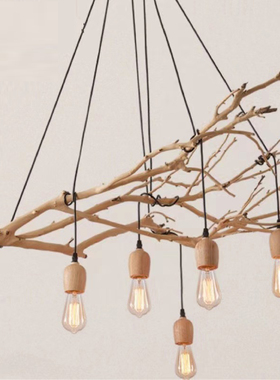 北欧创意DIY吊灯餐厅茶室民宿灯服装店天女散花多头木艺树枝吊灯