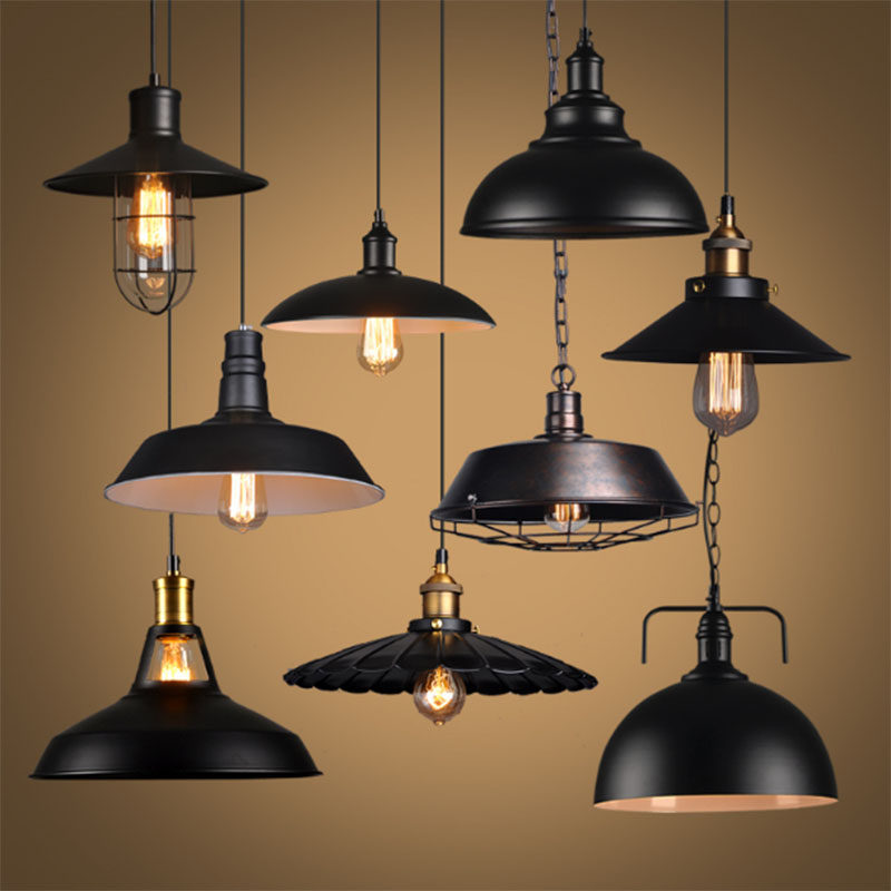 创意单头铁艺锅盖简约餐厅灯具美式复古北欧工业风酒吧台吊灯