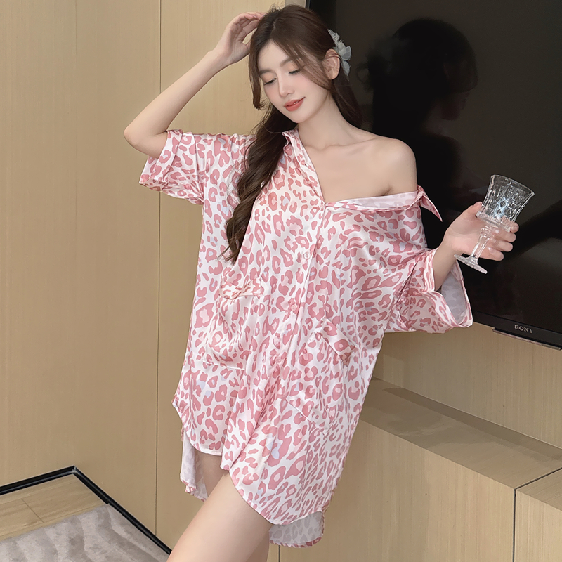 男友风衬衫短袖蕾丝露背睡裙