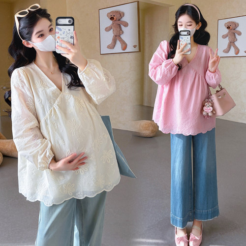 孕妇装上衣2026春季时尚蕾丝刺绣