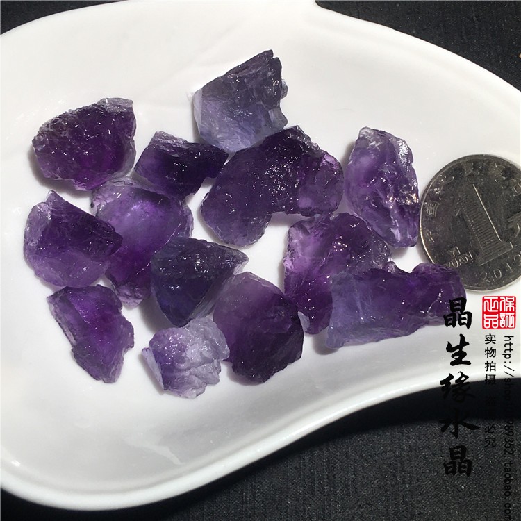 天然水晶紫萤石原石原矿碎石标本毛料裸石头香薰扩香石实物图可选