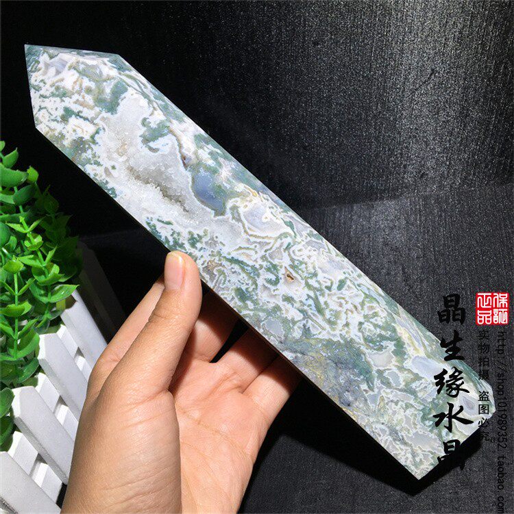 天然水草大柱玛瑙把玩实物图摆件