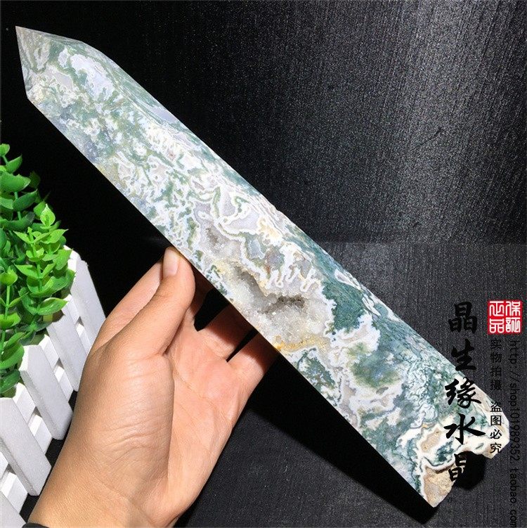 天然水草大柱玛瑙把玩实物图摆件