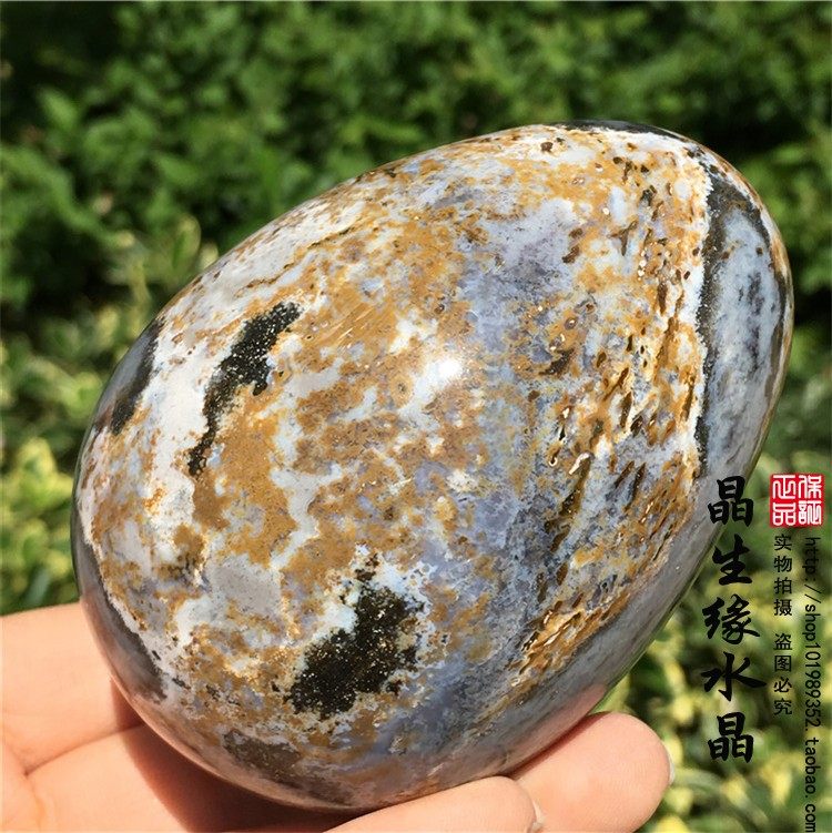 天然海洋碧玉鸡蛋玛瑙原石摆件 实物图送底座