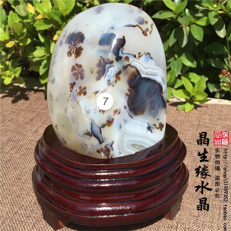 天然水草玛瑙原石奇石质地细腻 自用收藏礼品实物图送底座