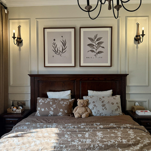 美式轻奢黑白植物装饰画高级感法式客厅组合挂画卧室床头极简壁画