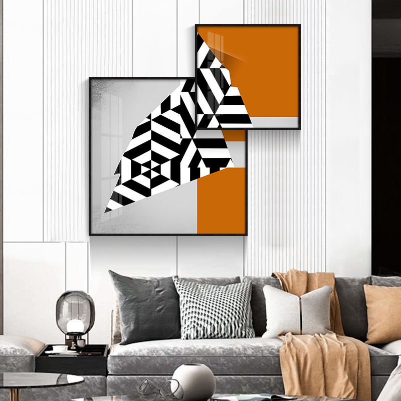 现代轻奢餐厅背景墙挂画抽象人物个性画艺术装饰画几何叠加画中画图片
