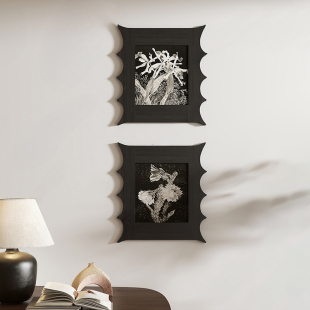 法式中古风高级感装饰画异形黑白格桑花组合挂画客厅餐厅美式壁画