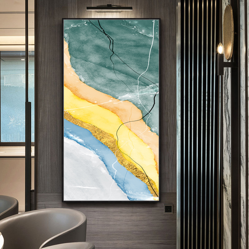 北欧抽象金箔装饰画轻奢色块酒店油画玄关对门墙面柱子过道墙挂画图片