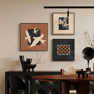 轻法式中古风客厅装饰画高级感石膏线框文艺范挂画小众燕子复古画