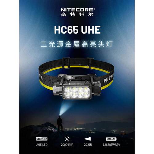 NITECORE奈特科尔HC65 UHE户外2000流明泛光头灯照面应急露营徒步