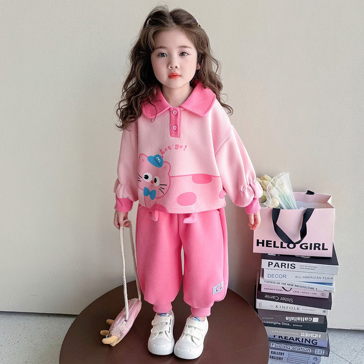 女童套装春装2026新款洋气小女孩卡通卫衣两件套儿童春秋款休闲