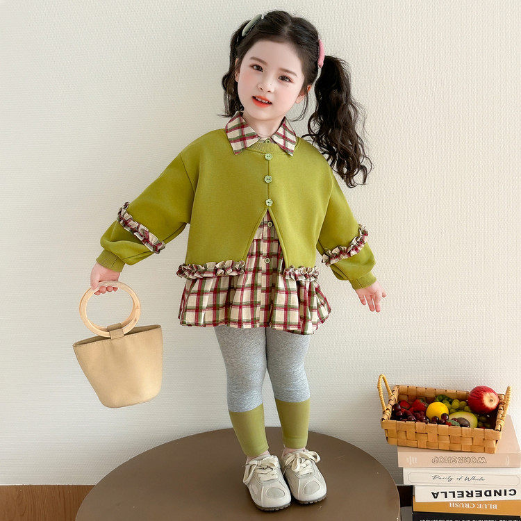 女童套装春秋2026新款女宝宝洋气假两件卫衣打底裤儿童春装两件套