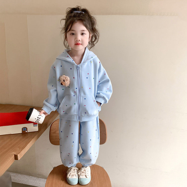 女童春装套装2026新款洋气儿童春秋小女宝连帽开衫卫衣卫裤两件套