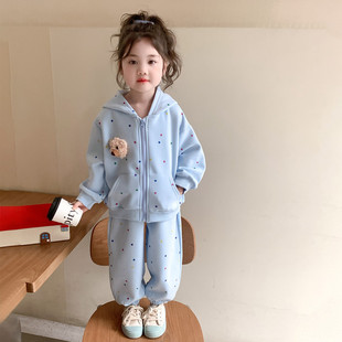 女童春装套装2026新款洋气儿童春秋小女宝连帽开衫卫衣卫裤两件套