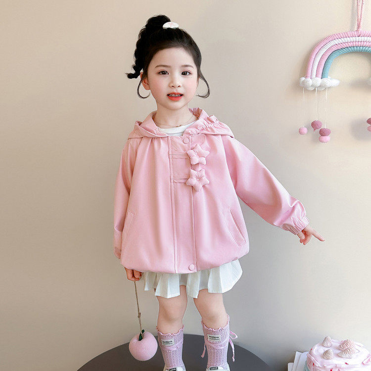 女童春装外套2025新款春秋儿童洋气风衣女宝宝春季韩版连帽冲锋衣