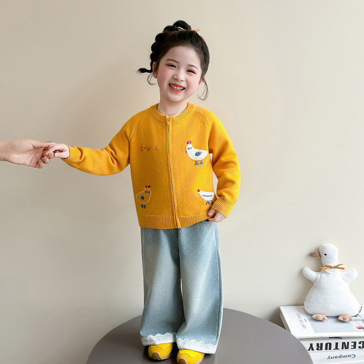 女童卡通针织开衫拉链毛衣外套春季2026新款女宝宝儿童洋气上衣