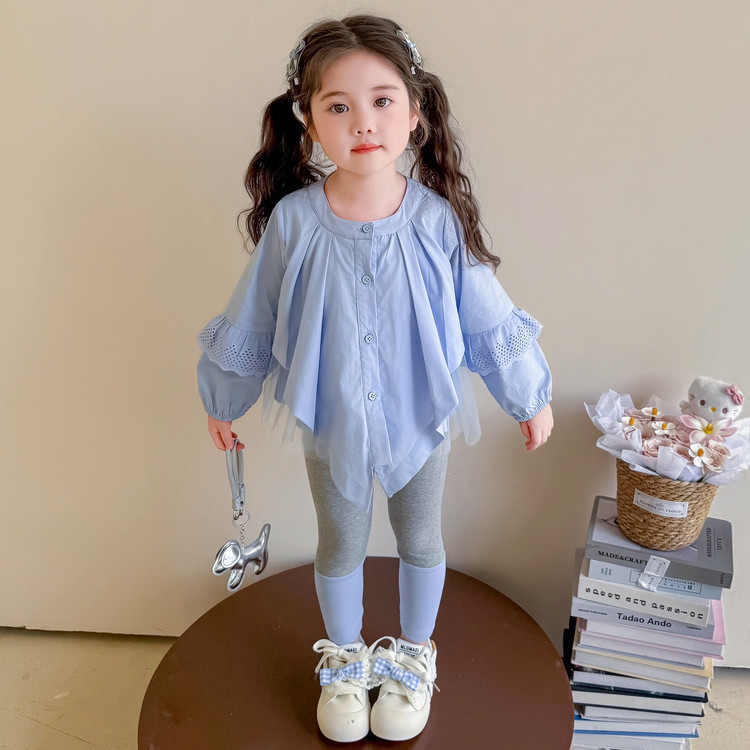 女童时髦长袖套装宝宝洋气秋装2026新款小女孩衬衫裙打底裤两件套