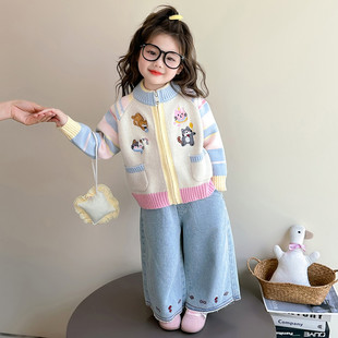 女童毛衣2026新款儿童秋款童装针织衫女宝春秋款洋气开衫拉链外套