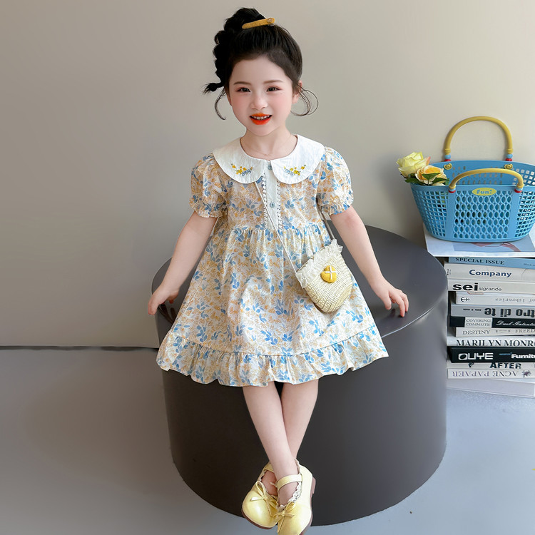 女童连衣裙夏季2026新款小女孩薄款泡泡袖棉布裙儿童夏装甜美裙子