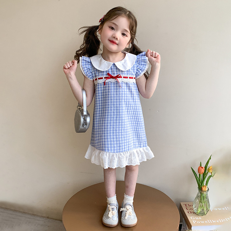 女童夏季格子连衣裙2026新品女孩韩版休闲公主裙儿童夏款无袖裙子