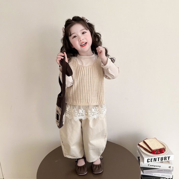 女童春装套装2026新款洋气时髦儿童春季针织马甲女宝宝春秋三件套