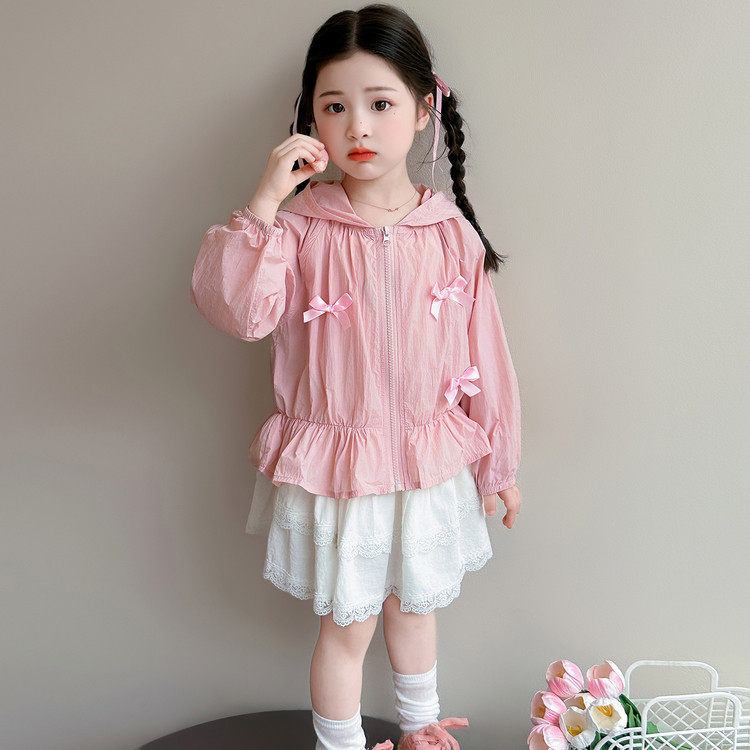 女童连帽防晒衣夏季薄款2026新款夏装小女孩蝴蝶结儿童空调衫外套