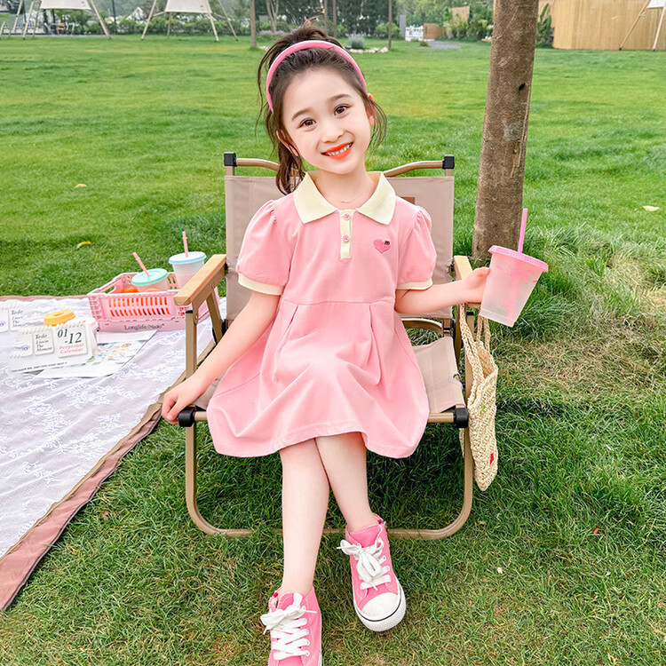 女童连衣裙2026夏装新款中小童运动短袖Polo裙中长款宝宝翻领裙子