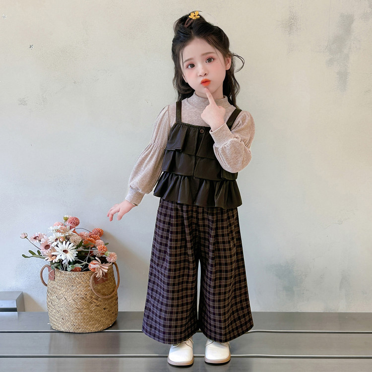 童装女童秋装套装2025新款女宝衣服洋气穿儿童皮马甲阔腿裤三件套