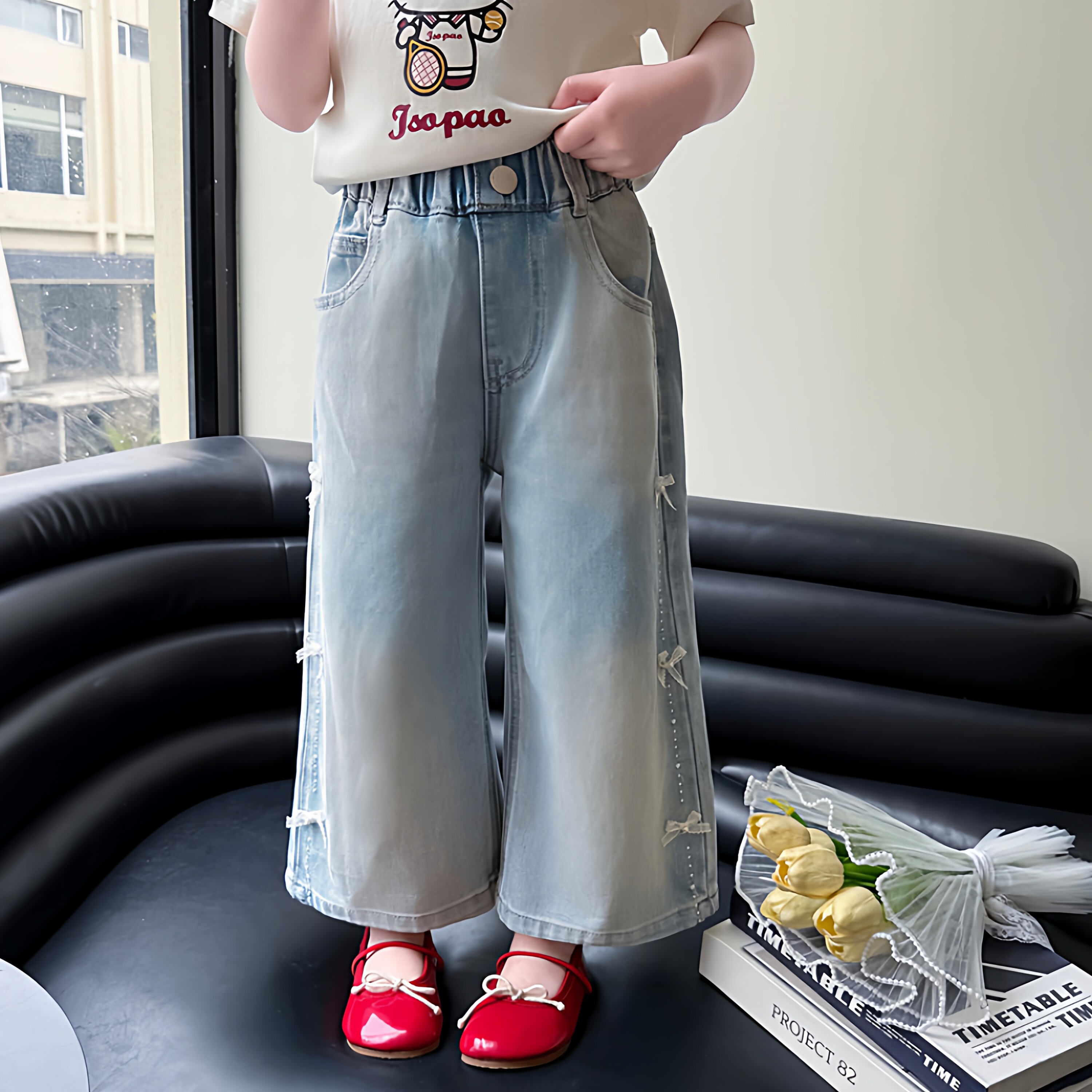 女童薄款牛仔裤春季2026新款春装直筒裤宽松洋气女宝宝韩版阔腿裤
