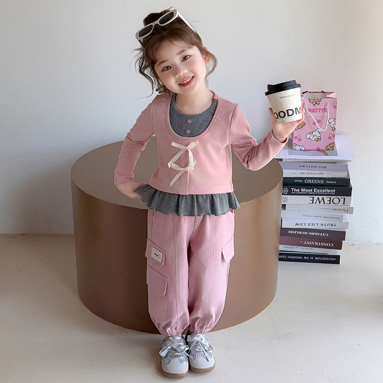 女童春季套装2026春秋新款女宝宝长袖T恤春装工装裤韩版两件套