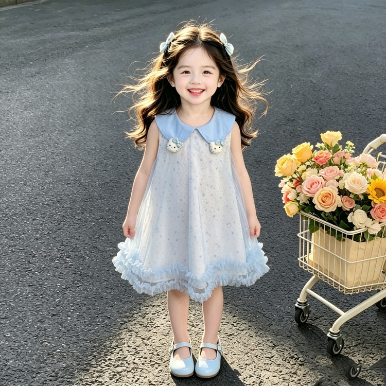 女童连衣裙2026夏季新款小女孩甜美网纱背心裙儿童无袖娃娃领裙子