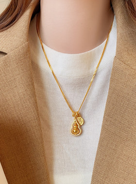 纳福金色葫芦吊坠项链女
