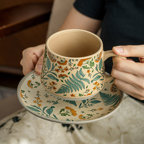 中古风咖啡杯碟套装陶瓷拉花杯子