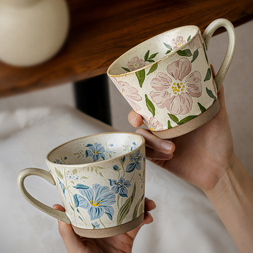 高级感马克杯精致花卉水杯