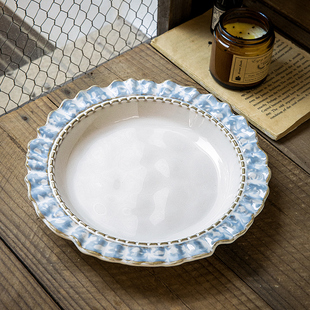 巷子尾〖高颜值花边盘子〗8.5英寸陶瓷餐盘法式 复古甜品盘牛排盘