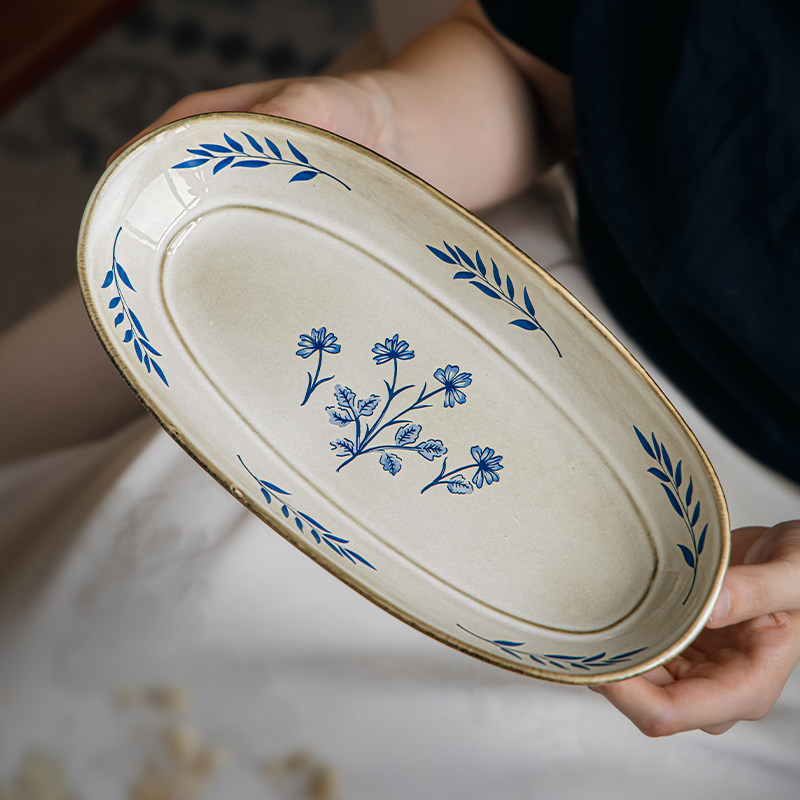 巷子尾〖高颜值鱼盘〗11英寸椭圆形盘子家用陶瓷蒸鱼盘复古装菜盘,餐饮具,盘,淘宝优惠券,粉丝福利购,淘宝优惠卷