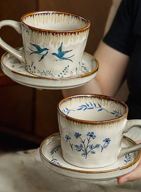 巷子尾〖高级感咖啡杯碟套装〗复古陶瓷马克杯女士下午茶杯伴手礼