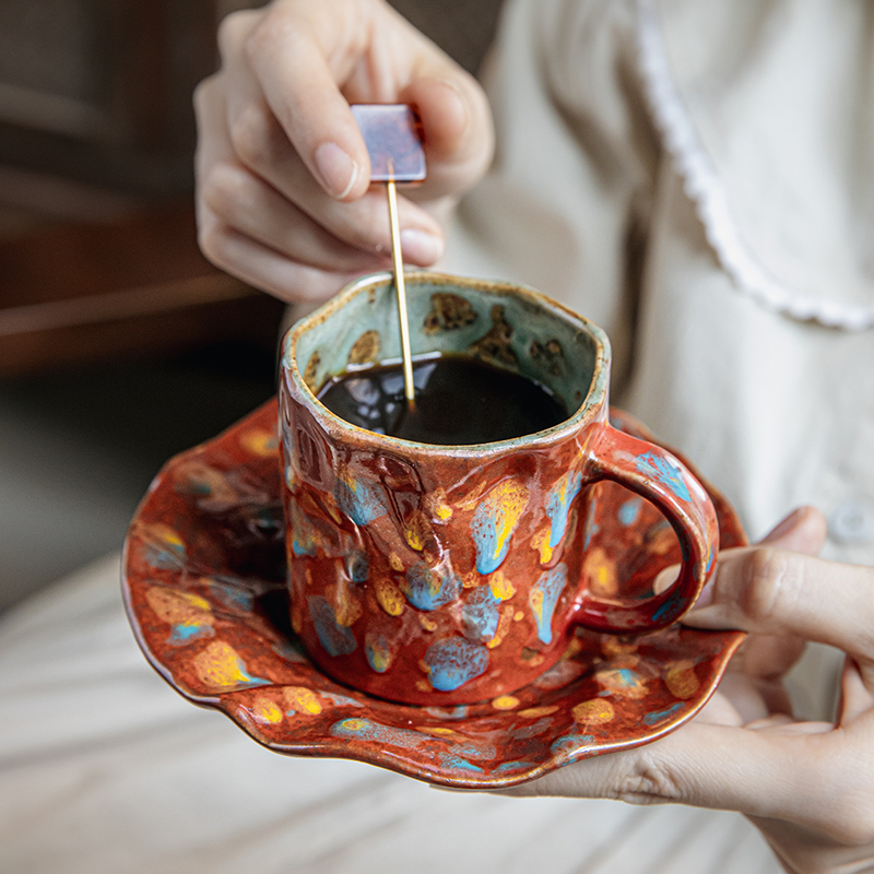 巷子尾手工粗陶咖啡杯碟套装