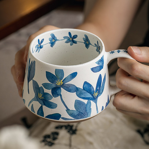 巷子尾〖雾蓝花〗创意马克杯陶瓷咖啡杯复古杯子情侣杯子家用喝水