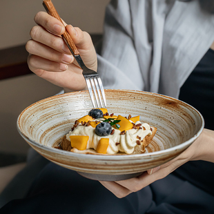 高脚拉面碗 巷子尾〖古朴年代感〗7.5英寸手工斗笠碗复古粗陶日式