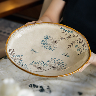 巷子尾〖蒲公英〗大号9英寸陶瓷盘子不规则沙拉盘高级感菜碗汤盘